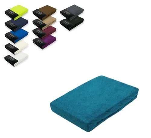 EXKLUSIV HEIMTEXTIL Frottee Spannbettlaken 90-100 x 200 cm 80% Baumwolle, 20% Polyester Öko - Tex Zertifiziert, Markenqualität, Matratzenhöhe bis 25 cm, Petrol