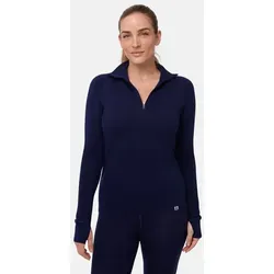 DANISH ENDURANCE Merino Shirt Damen - Half Zip Langarmshirt Dunkles Marineblau, L - Thermounterwäsche-T-Shirts für Damen, aus 80% Merinowolle für optimale Wärme und Feuchtigkeitsregulierung, perfekt für Outdoor-Aktivitäten wie Skifahren und Wandern.