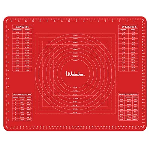 Webake Silikon Backmatte Silikonmatte Backen 50 x 40 cm Teigmatte Backunterlage Antihaftbeschichtet Ausrollmatte Fondant Matte für Teigrollen Arbeitsmatte, Rot