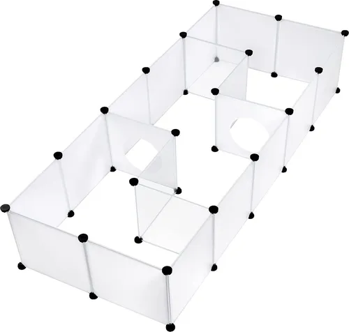 EUGAD Freigehege für Kleintiere - Weiß & Transparent - Freilaufgehege für drinnen, ideal für kleine Tiere, mit robusten und leicht zu reinigenden Materialien für eine sichere Umgebung.