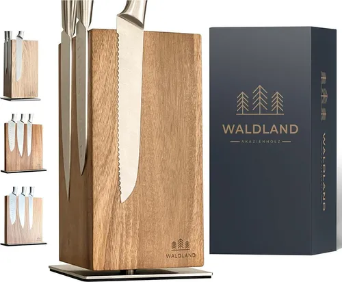 WALDLAND Messerblock magnetisch aus Akazienholz - 360° drehbar für 12 Messer - Eleganter Messerblock aus Akazienholz mit starken Magneten für sicheren Halt. Ideal für 12 Messer und andere Küchenutensilien. 360° drehbar für schnellen Zugriff und Ordnung in deiner Küche.