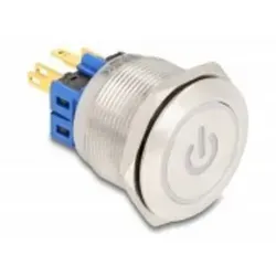 Delock Drucktaster zum Einbau 25 mm 6 x Lötanschluss LED rot Powersymbol+