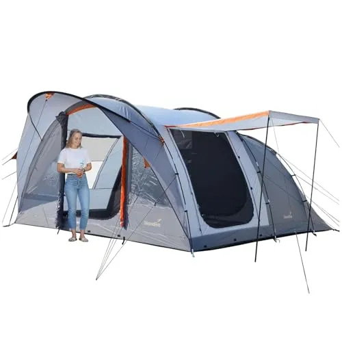 Skandika Tunnelzelt Egersund 5 Sleeper Protect - 5-Personen Campingzelt mit 2 m Stehhöhe, eingenähtem Boden und wasserdichtem Design (5000 mm Wassersäule) - ideal für Familien und Gruppenabenteuer.