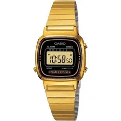 Casio LA670WGA-1D Damenuhr aus Edelstahl - Damen Armbanduhr mit digitalem Display, wasserdicht und ausgestattet mit praktischen Funktionen wie Alarm und Stoppuhr. Stilvolles gelbgoldenes Design für jeden Anlass.