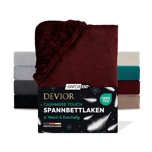 Devior Cashmere Touch Spannbettlaken, Bordeaux, 180x200-200x200 cm – Flauschig weich & wärmend – Mikrofaser mit 190 g/m²– Winter-Spannbetttuch für Topper & Matratzen – Oeko-TEX Zertifiziert