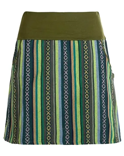 Vishes Damen Minirock Ethno-Style in Olive I Größe 2XL (42-44) I Bequem & modisch für Alltag & Freizeit I 100% Baumwolle I Für warme & kalte Monate I Nachhaltige Alternative Bekleidung