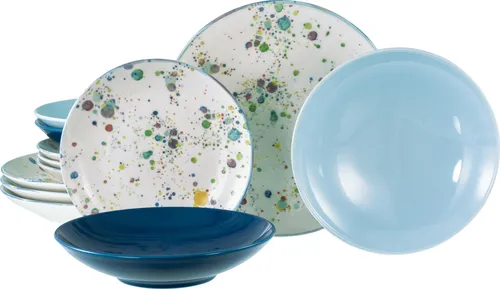 CreaTable Candy Drops Mix Tellerset 12-tlg in blau von CreaTable