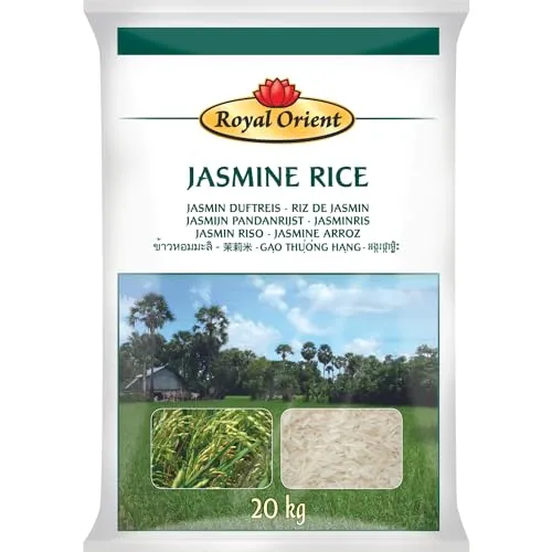 ROYAL ORIENT Jasmin Reis 20 kg - Duftender Premium-Reis - Reis, der für seinen köstlichen Duft und die weiche Textur bekannt ist. Ideal für asiatische Wok-Gerichte und exotische Currys.