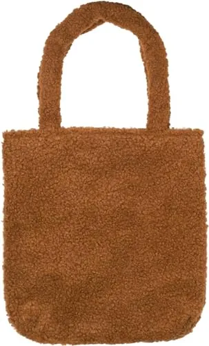 styleBREAKER Damen Tasche aus Teddyfell mit breiten Henkeln | kuschelige Beuteltasche mit Magnetverschluss | weich gefüttert & ideal als Shopper, Farbe:Cognac