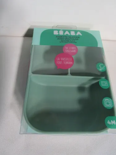 Beaba - Silikonteller mit Saugnapf - unterteilt (3 Fächer)- in Salbeigrün-913549