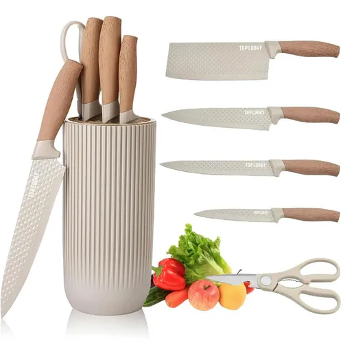 Messer Set 6-teilig Khaki Edelstahl mit Messerblock