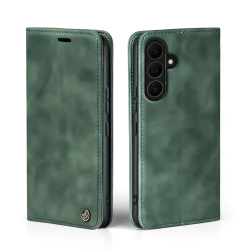 LBH Handyhülle für Samsung Galaxy S26 in Grün mit Karten- und Geldfach Smartphone Hülle mit Standfunktion Flip Case Schutzhülle Magnetverschluss Vintage
