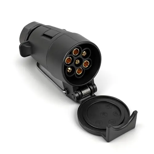 Qiping 7 Poliger Anhänger Steckdose mit Schutzventil - Hängend Anhängerkupplung 7 Polig Weibliche Stecker - 12V - Schwarz - Wasserdicht