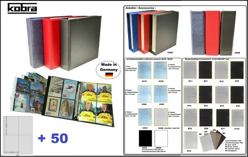 Postkartenalbum-KOBRA-G54-R-A4-Rot-50-Hüllen-G54E-Für-400-Postkarten