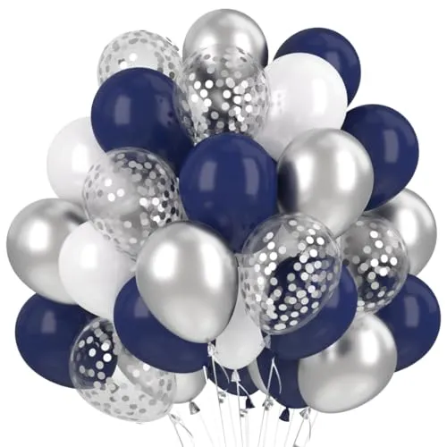 Luftballons Marineblau 60 Stück 12 Zoll Ballons Blau Silber Konfetti Latexballons Navy Marineblaue Partyballons für Geburtstag Party Dekoration