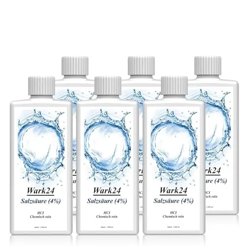 Wark24 Salzsäure (4%) – 6x 1 L Extra Starker Reiniger - KRAFTVOLLE REINIGUNG: Der Wark24 Reiniger entfernt mühelos Kalk, Rost und Ablagerungen. Ideal für Bad, Küche und Werkstatt – für strahlende Ergebnisse! MADE IN GERMANY: Qualität, der Sie vertrauen können, für vielseitige Anwendungen.
