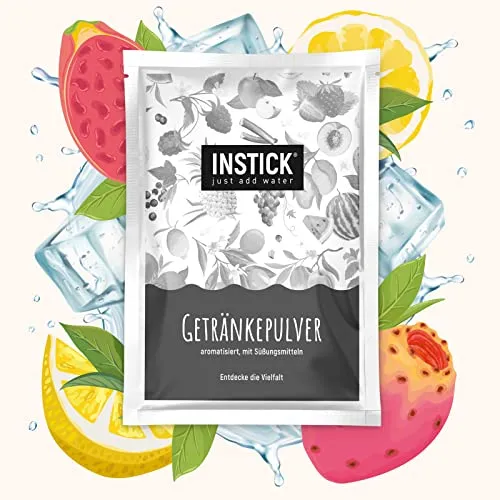 INSTICK Ice Tea Zuckerfreies Instant-Getränk (Eistee Kaktusfeige & Zitrone, Grüner Tee) – 1 Packung für 18 L – Veganes Getränkepulver Kalorienarm & Vitamin C – Instant-Pulver