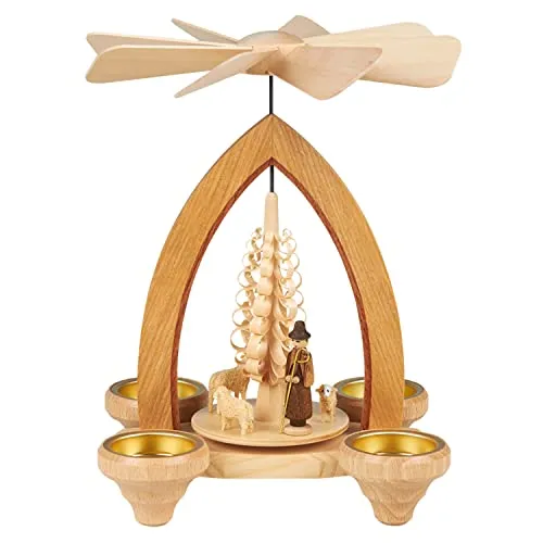 Seiffener Volkskunst | Erzgebirgische Weihnachtspyramide | 25 cm hoch | traditionelle Volkskunst aus dem Erzgebirge | mit Schafen
