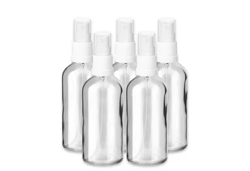 CK Verpackung GmbH Zerstäuberflasche 5x Glasflasche klar 100 ml mit weißem Zerstäuber Sprükopf Pumpspray