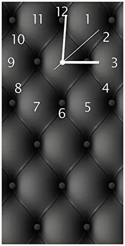 Wallario Design-Wanduhr, Acrylglasuhr Größe 30 x 60 cm, weiße Zeiger, Motiv Schwarze Ledertür