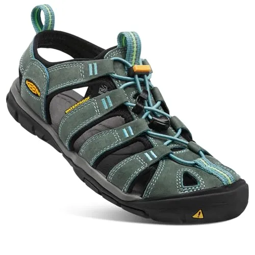 KEEN Damen Clearwater CNX Sandalen, Mineral Blue/Yellow Leather, 39 EU - Wanderschuhe mit geschlossenem Zehenbereich und bequemer Schnürung, ideal für Outdoor-Abenteuer. Die abriebfeste Gummi-Außensohle sorgt für besten Halt auf jedem Terrain.