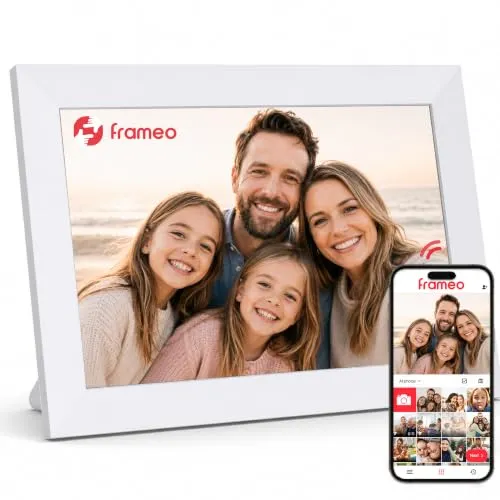Frameo Digitaler Bilderrahmen WLAN VESWWE 10,1 Zoll Digital Photo Frame 1280x800 IPS-Touchscreen Integrierter Speicher 32 GB Automatisches Drehen für die sofortige Freigabe von Fotos und Videos (Weiß)