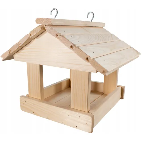 Vogelfutterhaus aus Massivholz mit Giebeldach - Vogelhaus aus stabilem Fichtenholz, ideal als Futterspender für alle Vogelarten. Hängend montierbar und in ansprechendem Beige, perfekt für Gartenliebhaber.