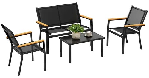 Outsunny Gartenmöbel Set für 4 Personen - Stilvolle Sitzgruppe mit Sofa und Beistelltisch - Elegantes Gartenmöbel-Set für 4 Personen: Bestehend aus einem Zweisitzer-Sofa, zwei Sesseln und einem Couchtisch. Robuste Materialien sorgen für Langlebigkeit und einfache Reinigung. Ideal für gesellige Stunden im Freien!