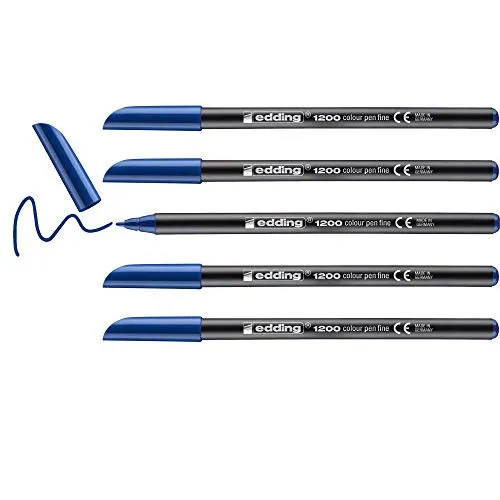 edding 1200 Fasermaler fein - stahl-blau - 5 Stifte - Rundspitze 1 mm - Filzstift zum Zeichnen und Schreiben - für Schule, Mandala