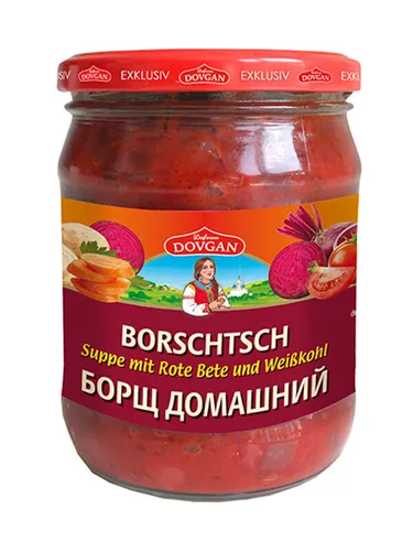 DOVGAN Borschtsch Suppe mit Rote Bete und Weißkohl 480 g - Fertigmahlzeiten, herzhaft und vegan - genießen Sie die traditionelle russische Suppe in praktischer Portionsgröße.