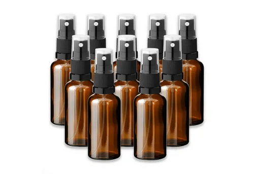 CK Verpackung GmbH Zerstäuberflasche 10x Braune Glasflasche 50 ml mit schwarzem Zerstäuber Pumpspray leer (Set x10)