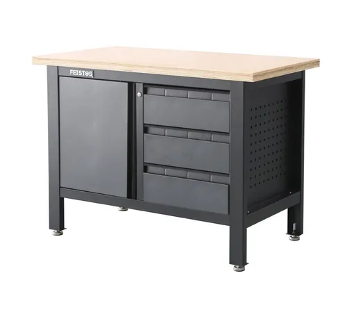 FEISTOS Werkbank Titos 1, (1-tlg) - Werkbänke für die Werkstatt, robuste Konstruktion aus pulverbeschichtetem Stahlblech, inklusive Lochwand und flexiblem Schrankelement für optimalen Stauraum.