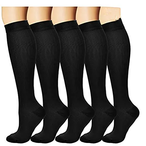 Kompressionsstrümpfe (5 Paar) für Damen und Herren Stützstrümpfe Sprunggelenkschutz und Mittelfußstütze für Sport, Flug, Laufen, Reisen, Radsport, Schwangerschaft Krankenschwester