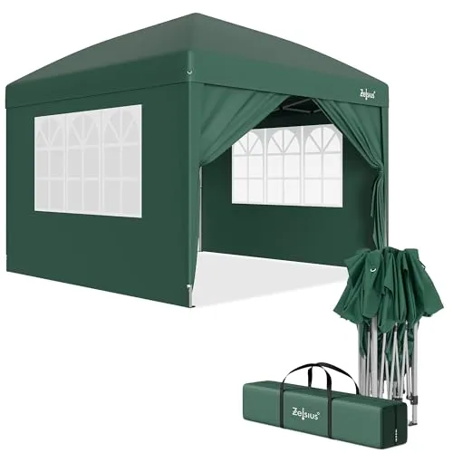 Zelsius Faltbarer Pavillon 3x3 m mit Seitenwänden in Grün in grün von Zelsius