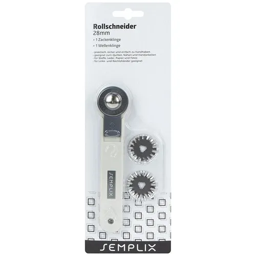 Semplix Rollschneider Mini + 3 Klingen 28 mm gerade - Zacken - Wellen grau