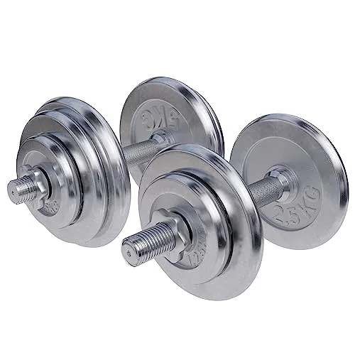 GORILLA SPORTS Hantel-Set 30kg - Rutschfest und vielseitig - Hantelset 30 kg für effektives Heimtraining, inklusive 10 Hantelscheiben und 2 geriffelten Kurzhantelstangen. Ideal für Oberkörpertraining und sicheren Halt durch praktische Sternverschlüsse.