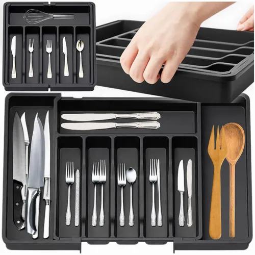 Küchenschubladen-Organizer für Besteck, ausziehbarer Kücheneinsatz, schwarz