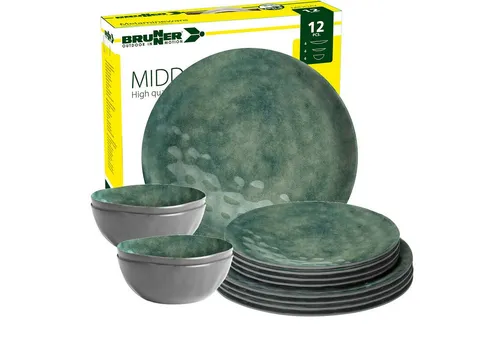BRUNNER Geschirr-Set BRUNNER Camping Geschirrset VENETIAN (8, 12, 16, 36-Teile) SEA GREEN (12-tlg)
