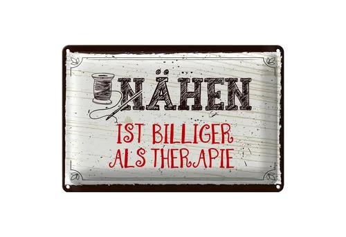 Roomando Metallschild Spruch 18x12cm Nähen ist Billiger als Therapie
