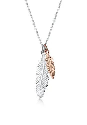Elli Kette mit Anhänger Feder Bi-Color Boho 925 Silber von Elli