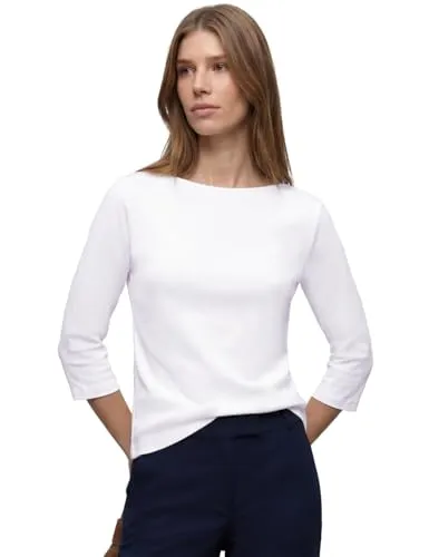 Damen Basic Shirt aus Reiner Baumwolle - Vielseitiges Baumwollshirt mit U-Boot-Ausschnitt und 3/4-Ärmeln, ideal für jeden Anlass und bequem im Tragen.