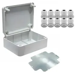 ARLI SET: Abzweigdose  IP67 Aufputz 190 x 145 x 80 mm inkl. Montageplatte + 10x Kabelverschraubungen M20 x 1,5 mm