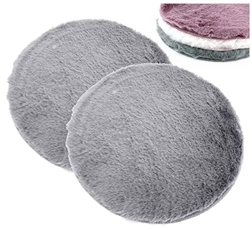 heimtexland 2er Pack Sitzkissen Fellimitat Hase flauschig weich wärmend Stuhlauflage Kunstfell Vegan Fell Sitzauflage Bank Kissen Chalet Deko Holzbank Stuhlkissen Typ838 Anthrazit Grau