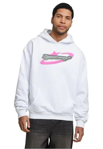 Mister Tee Herren Speed Logo Hoodie L White - Kapuzenpullover für Herren, bietet bequeme Passform mit Kängurutasche und verstellbaren Kordelzügen, ideal für lässige Outfits und Freizeitaktivitäten.