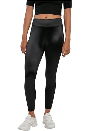Urban Classics Shiny High Waist Leggings Black XL - Leggings für Damen aus schimmerndem Stretch Jersey, mit hohem Gummibund für optimalen Tragekomfort – ideal für stylische Outfits!