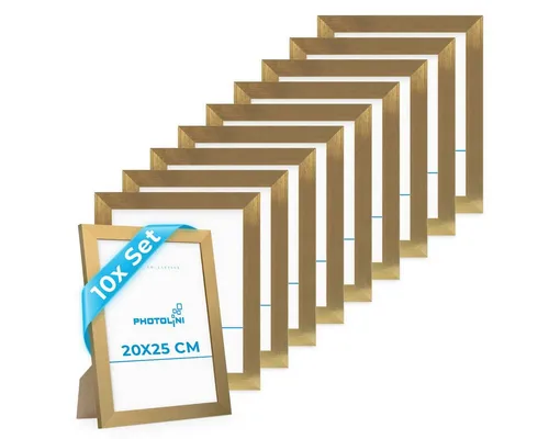 PHOTOLINI Bilderrahmen 20x25 cm Gold MDF-Holz, 10er Set - MODERNE WANDDEKORATION: 10 goldene Bilderrahmen aus robustem MDF-Holz, ideal zum Aufstellen oder Aufhängen. Bruchsicheres Acrylglas schützt Ihre Fotos und sorgt für stilvolle Akzente in jedem Raum.