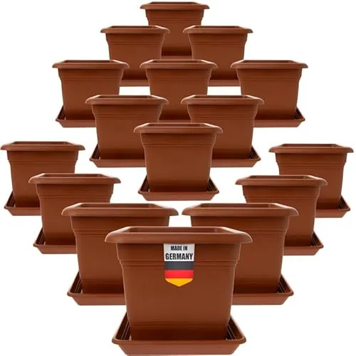2friends Pflanzkübel Eckig 28x28 Terracotta 16er Set - Robuster Blumentopf Groß für Draußen Idealer Topf für Tomatenpflanzen, Pflanztöpfe Eckig Kunststoff für Garten & Balkon
