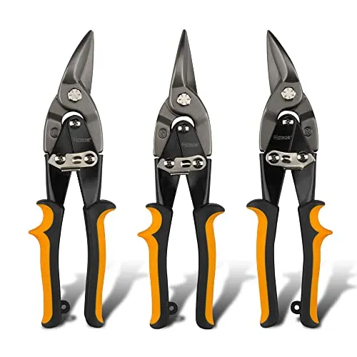 Hoteche Blechschere 10''/250mm 3Pcs Aviation Snips Metallschere Gerade Durchlaufblechschere aus Cr-V-Stahl