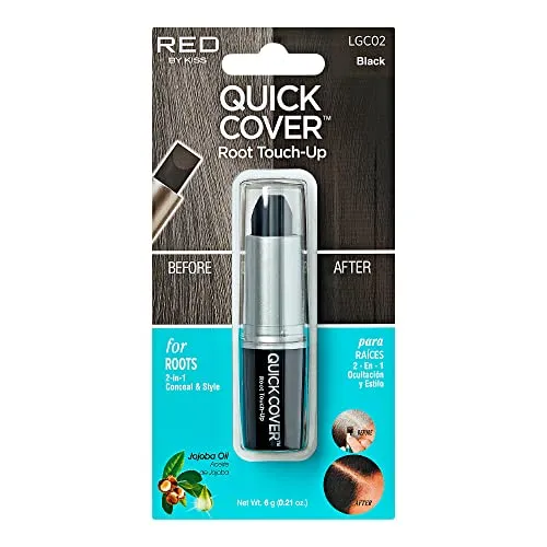 RED by Kiss Quick Cover Root Touch Up Stick, Wasserabweisender, temporärer grauer Haar-Concealer mit Pinsel für Wurzeln und Bart, langanhaltende Abdeckung, einfache Anwendung (1 Packung, Schwarz)