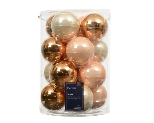 Kaemingk Weihnachtsbaumkugel, Weihnachtskugeln Glas 8cm 16 Stück - Perle / Brandy Mix